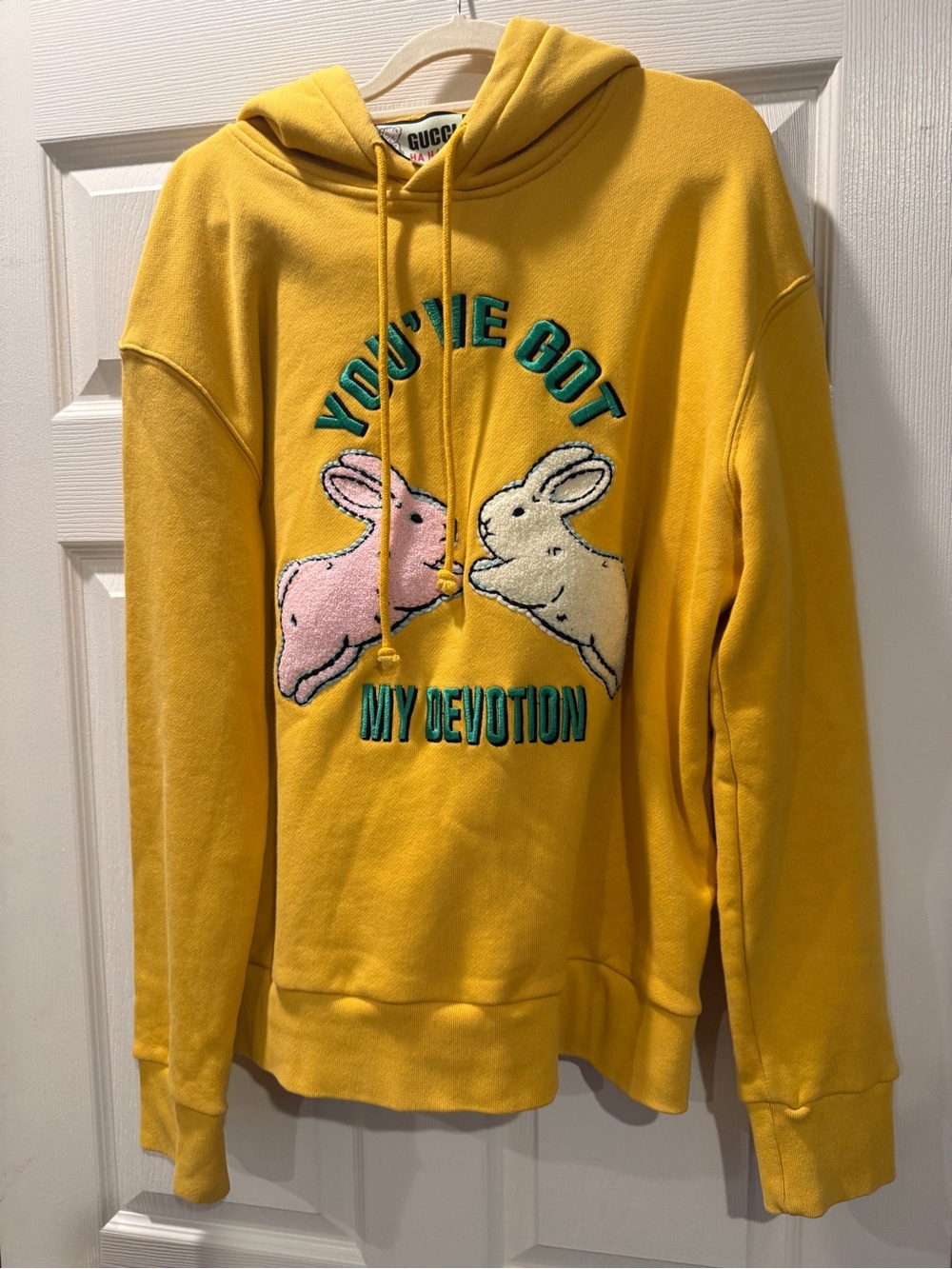 Gucci Yellow Hoodie with Embroidered Bear and Red Text